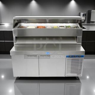 Randell 8272D-29 72" dual-sided pizza prep table with refrigerated base, stainless steel, tested working, excellent condition.