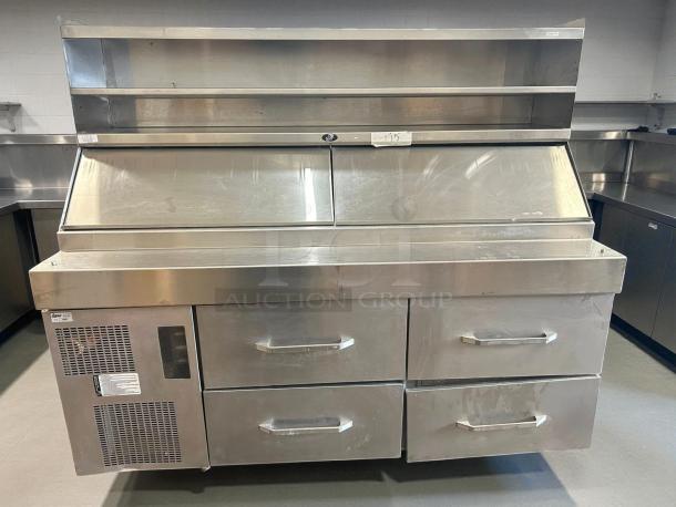 Randell 8272D-290 72" dual-sided pizza prep table with refrigerated base, stainless steel, 115v, tested and working condition.