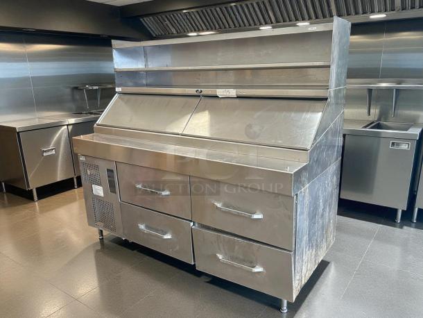 Randell 8272D-29 72" dual-sided pizza prep table with refrigerated base. Tested, working, stainless steel, two drawers.