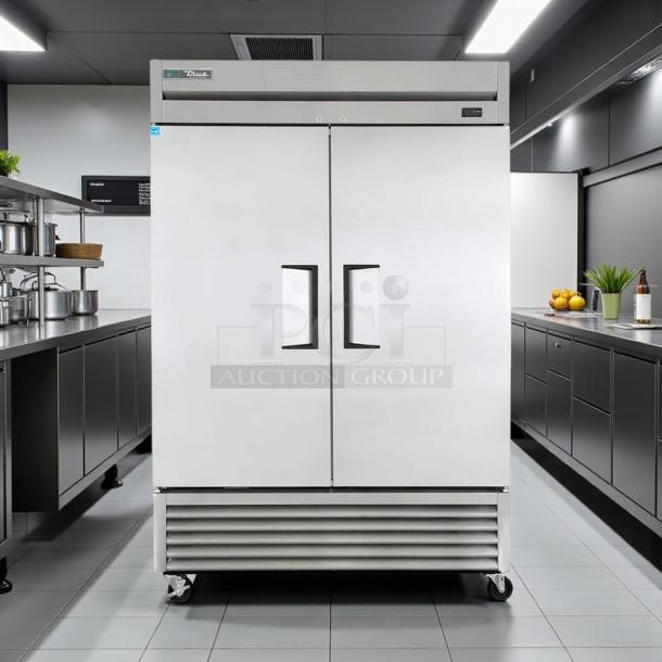 True TS-49F-HC 54" Reach-In Freezer, 2 sections, solid doors, excellent condition, tested, stainless steel exterior.