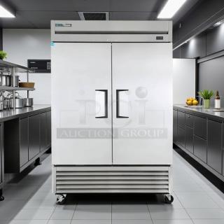 True TS-49F-HC 54" Reach-In Freezer, 2 sections, solid doors, excellent condition, tested, stainless steel exterior.