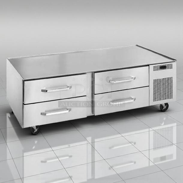 Randell RES1R2-72C4 refrigerated equipment stand, 72-inch, 4 drawers, excellent condition, tested and working.