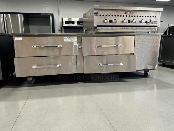 Randell RES1R2-72C4 72-inch refrigerated equipment stand with 4 drawers, stainless steel, excellent condition, tested and working.