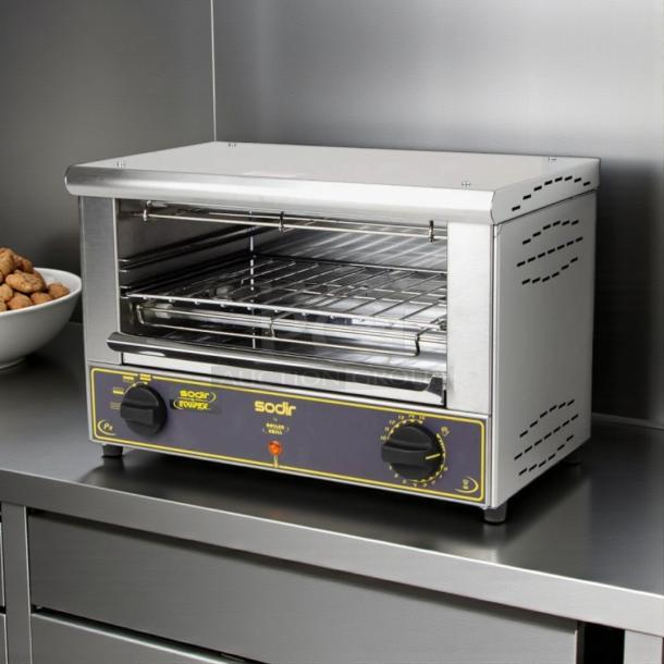 Equipex BAR-100/1 countertop commercial toaster oven with rack, 120v, tested and working, in stainless finish, excellent condition.