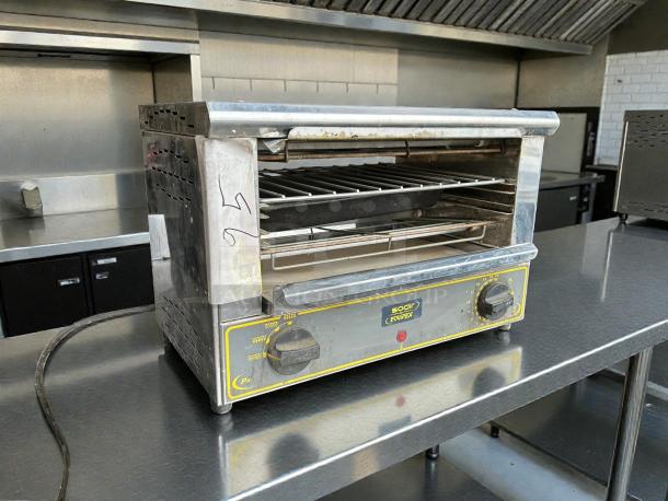 Equipex BAR-100/1 countertop toaster oven, stainless steel, includes one rack, 120v, tested working, minor wear visible.