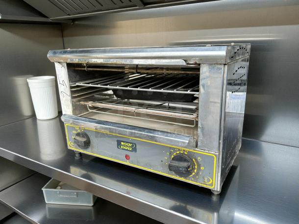 Equipex BAR-100/1 countertop toaster oven, stainless steel, used condition, single rack, 120v, tested, labeled "Sodir Equipex."