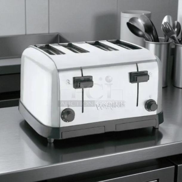 Waring WCT708 commercial toaster, chrome finish, four extra-wide slots, excellent condition, tested and working.