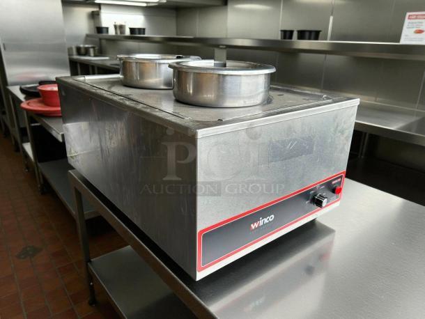 Winco FW-S500 countertop food warmer in excellent condition with full-size pan wells, 120v, tested and working.