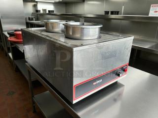 Winco FW-S500 countertop food warmer in excellent condition with full-size pan wells, 120v, tested and working.