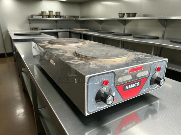 Nemco 6310-2-240 cast iron burner, excellent condition, two 1.5kW elements, tested and working, "Caution Hot" label.
