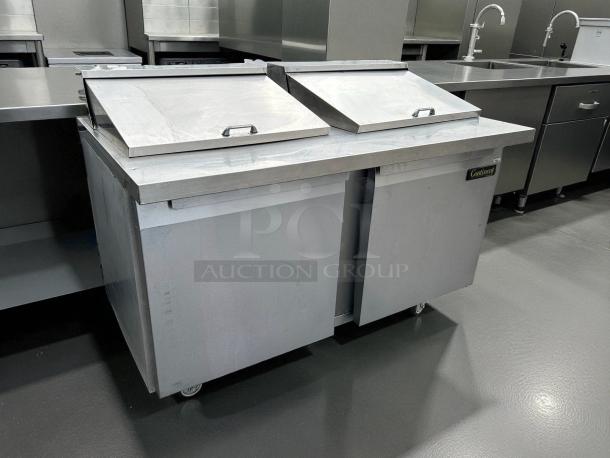 Continental SW60N24M 60" 2-Door Mega Top Refrigerated Sandwich Prep Table, tested and working, stainless steel finish.