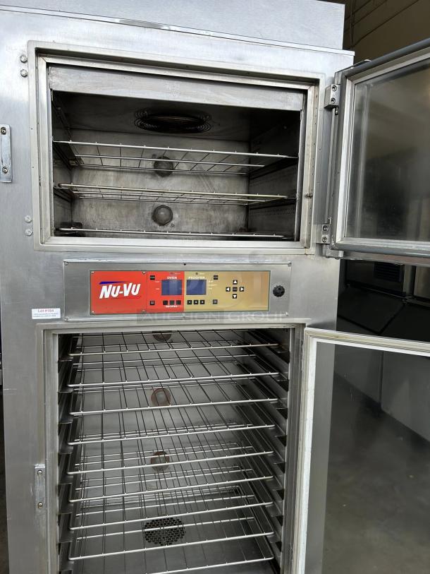 NuVU Model SUB123P double deck oven proofer combo in excellent condition, 208v 3ph, with control panel and interior racks.