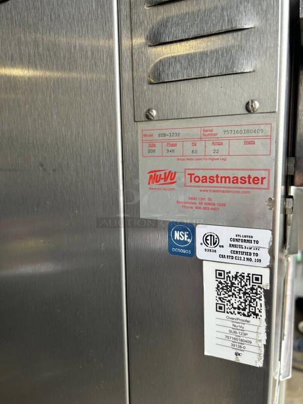 NuVU Model SUB123P double deck oven proofer combo, excellent condition, 208v 3ph, tested and working, NSF and ETL certified.