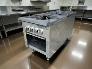 US Range Regal Series 2 Burner Pot Stove, stainless steel, tested and working, featuring control knobs and durable construction.