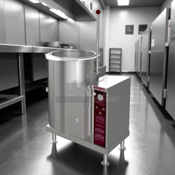 Crown Steam GC-12 12 gal. steam kettle, manual tilt, 2/3 jacket, liquid propane, tested and working, stainless steel.