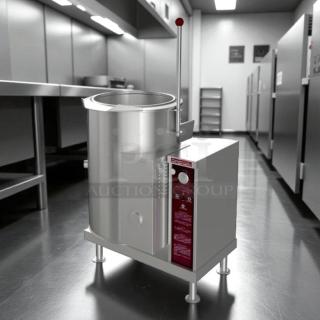 Crown Steam GC-12 12 gal. steam kettle, manual tilt, 2/3 jacket, liquid propane, tested and working, stainless steel.