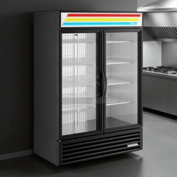 True GDM-49-HC~TSL01 black refrigerated glass door merchandiser, 54 1/4", tested, working, great condition.