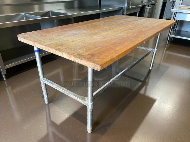 John Boos HNS19 84"x36" work table with 1-3/4" laminated flat top, metal legs, in great condition.