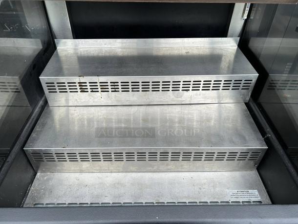 Federal LPRSS3 36" open air cooler, 3-levels, stainless steel, 120v. Tested and working. Visible condition note and attention label.