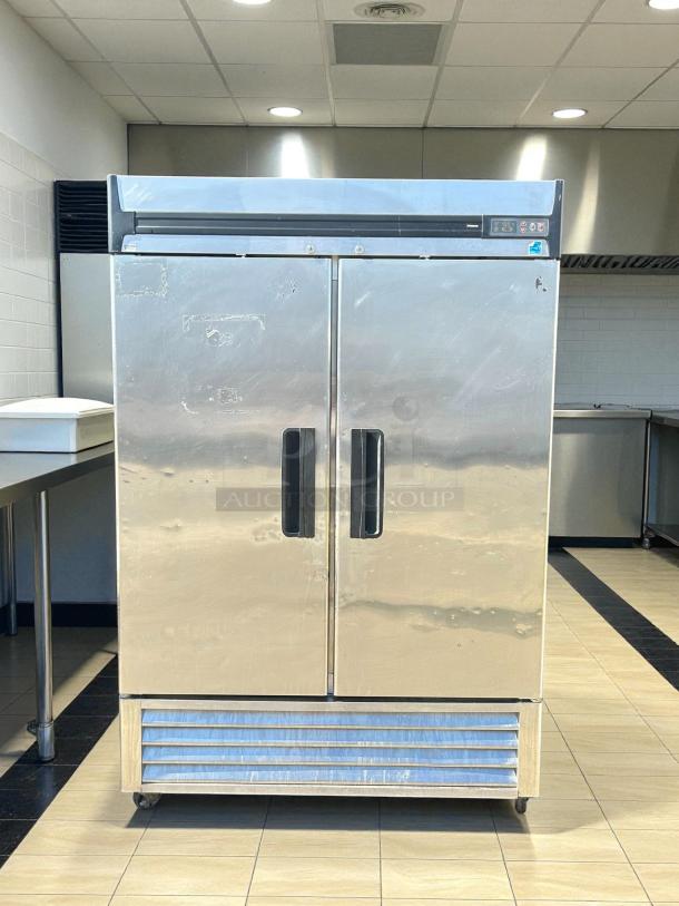 Superior R49-S 2-door reach-in refrigerator in excellent condition, tested and working, stainless steel finish.