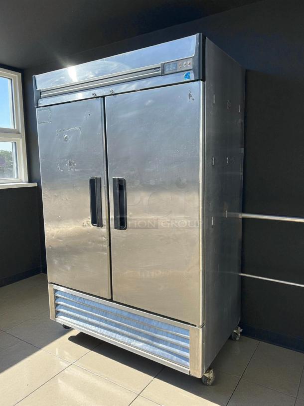 Superior R49-S 2-Door Refrigerator, stainless steel, excellent condition, tested and working, with digital temperature display.