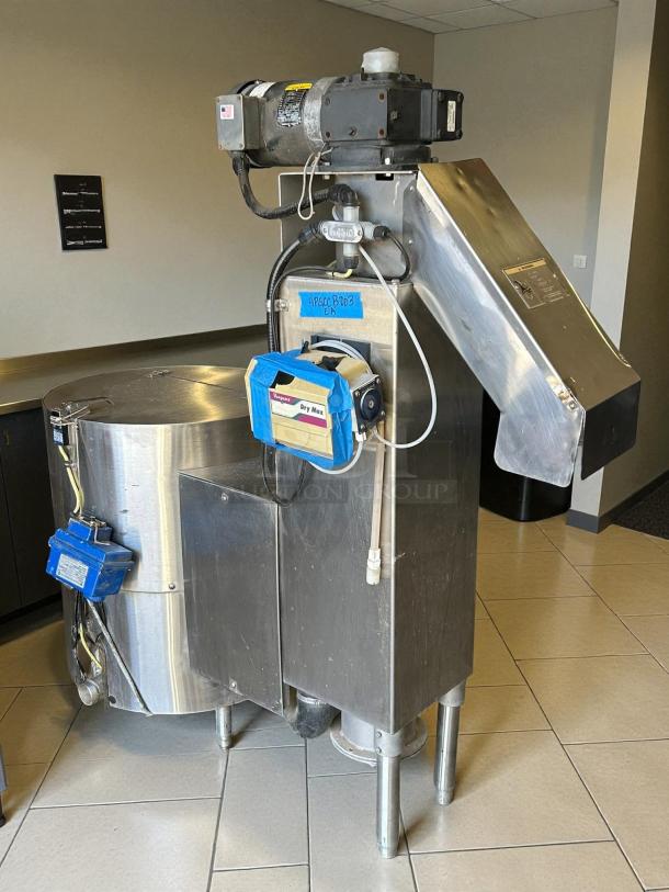 Hobart WPR1260 60-inch waste pulper with motorized drain valve, stainless steel, tested, working condition, visible wiring.