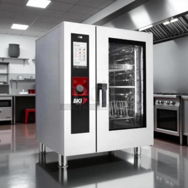 BKI ETE102R combination oven in excellent condition, electric boilerless, fits 10 full sheets, tested and working.