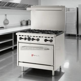 Wolf WX36-6B gas range with 6 burners, stainless steel, tested working, excellent condition, ideal for restaurants.
