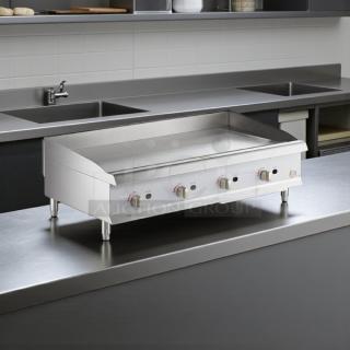 Cooking Performance Group GM-CPG-48-NL 48" gas griddle, manual controls, stainless steel, great condition, tested and working.