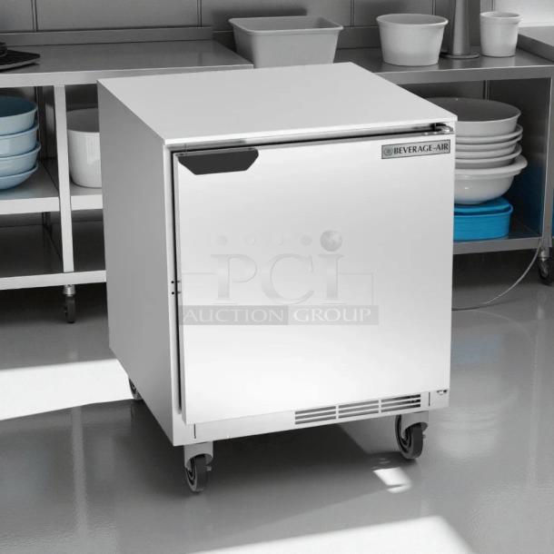 Beverage-Air UCR27AHC 27" undercounter refrigerator, 1 solid door, stainless steel, tested, working condition.