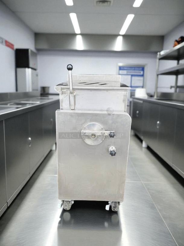 Atlantic Equipment BX700B meat filling mixer in excellent condition. Stainless steel, tested and working, on wheels.