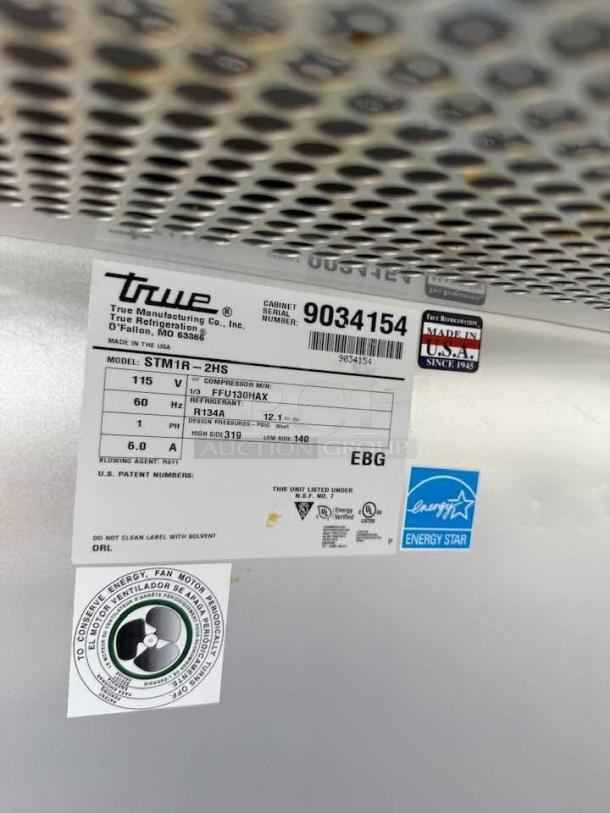 True STG1F-2HS-HC Freezer label, Energy Star rated, model and compressor details visible, excellent condition.