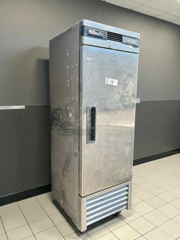 Blue Air BSF23-HC 26" reach-in freezer, solid door, bottom mount, tested working, minor surface wear, lot #14.
