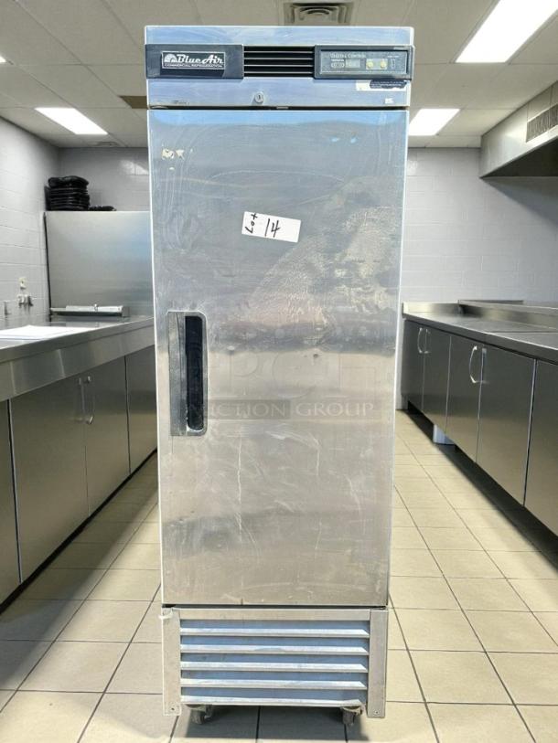 Blue Air BSF23-HC 26" solid door bottom mount commercial freezer. Tested, working, in fair condition with minor surface wear.