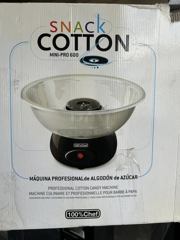Brand new Snack Cotton MiniPro 600 cotton candy machine, 115v, in original packaging. Tested and working.