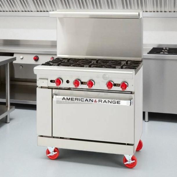 American Range AR-6 36" liquid propane 6-burner range with oven in excellent condition. Tested and working.
