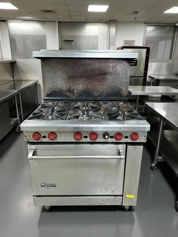 American Range AR-6 36" liquid propane 6-burner range with standard oven, tested and working, excellent condition.