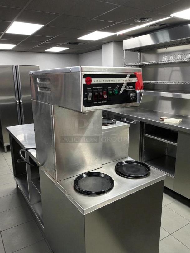 Curtis ALP3GTR12A000 12 Cup Coffee Brewer with 3 right-side warmers, tested and working, in stainless steel.