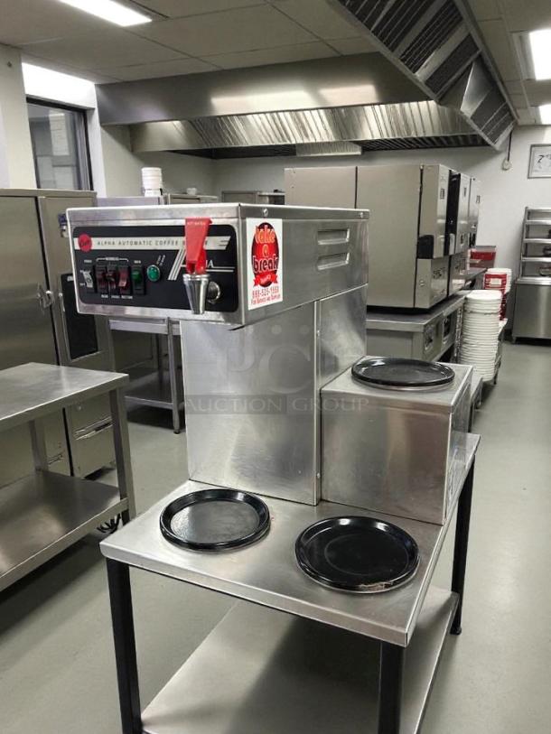 Curtis ALP3GTR12A000 12 Cup Coffee Brewer with 3 Lower Warmers, tested and working, stainless steel, used condition.