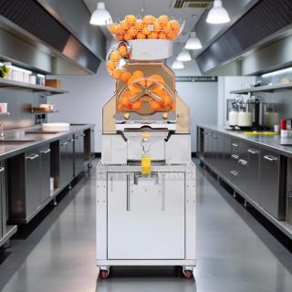 Citrocasa 8000 SB-ATS Advance Citrus Juicer, used condition, stainless steel, automatic juicing mechanism shown with oranges.