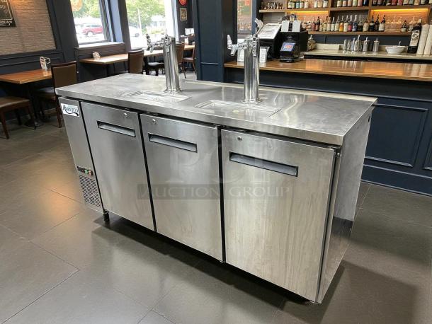 Avantco UDD-72-HC kegerator beer dispenser with double taps, black, three 1/2 keg capacity, stainless steel, tested working.