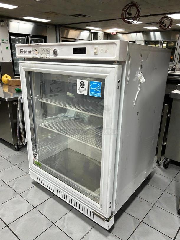 Turbo Air TSU-4RW-N6 countertop vaccine refrigerator, white, tested, with digital display, Energy Star, and safety certifications.
