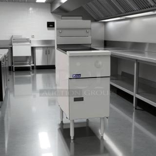 Pitco VF-65S gas fryer, 65 lb capacity, floor model, natural gas, excellent condition, tested and working.