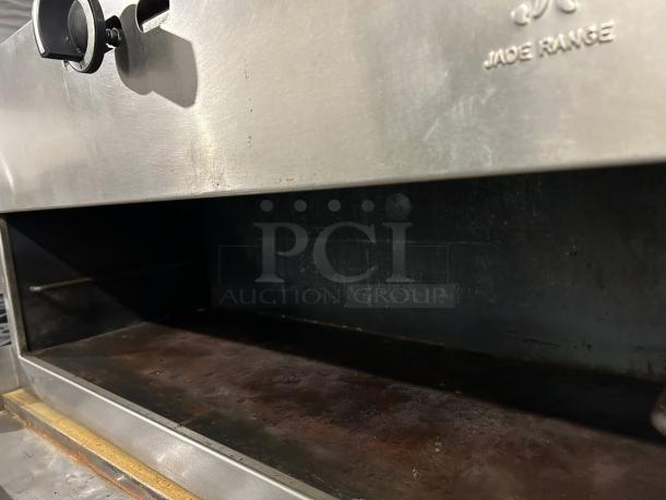Jade JCM-36 RMT 36" gas cheesemelter, great condition, manual controls, tested, Jade Range logo visible on metal surface.