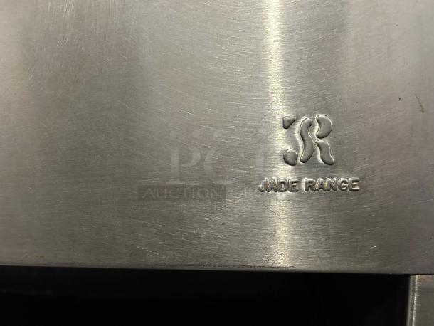 Jade JCM-36 RMT 36" Gas Cheesemelter in great condition, features manual controls. Visible Jade Range logo on stainless steel surface.