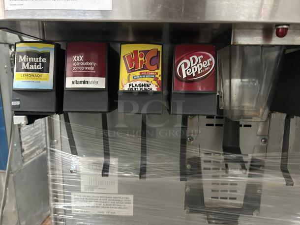 Lancer IBD30N 30" countertop beverage dispenser with SSL valve, featuring four drink options and clear labels. Tested and working.