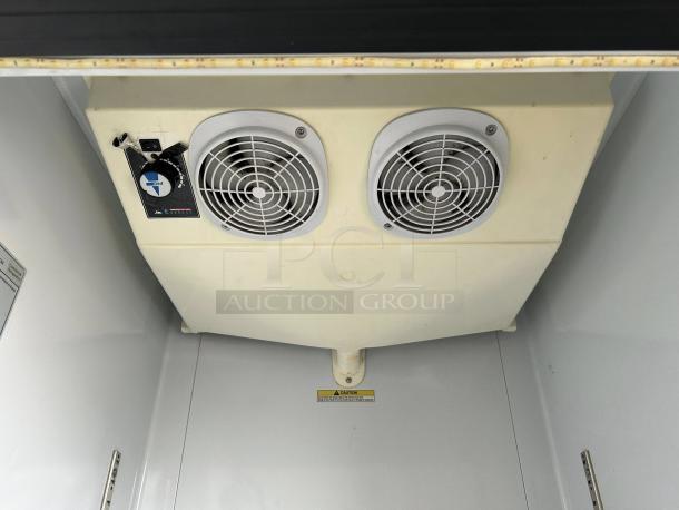 Everest EMGR24 28" one-door merchandiser refrigerator interior with dual fans, control panel; tested and working.