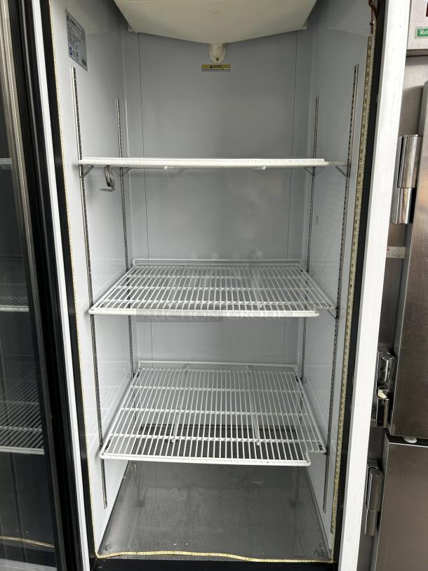 Everest EMGR24 28" one-door merchandiser refrigerator, tested and working, with three adjustable shelves in excellent condition.
