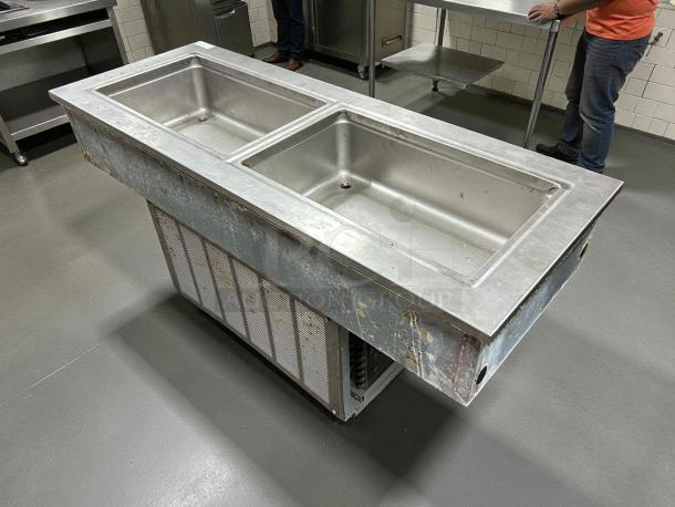 Delfield 8148-EFNP refrigerated cold food well, narrow two-pan drop-in model. Tested and working, showing surface wear.