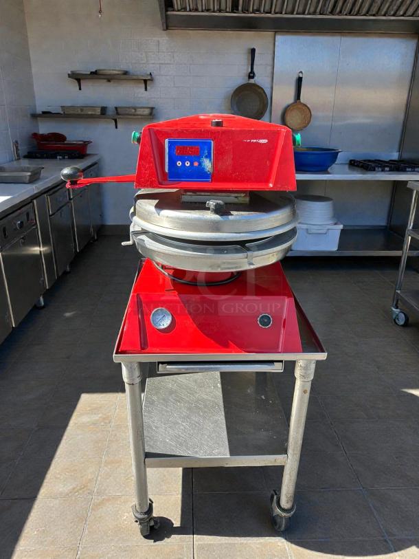 PROLUX DP2300 semi-automatic 12" pizza press, red, tested and working, digital display, 115v, cart not included.